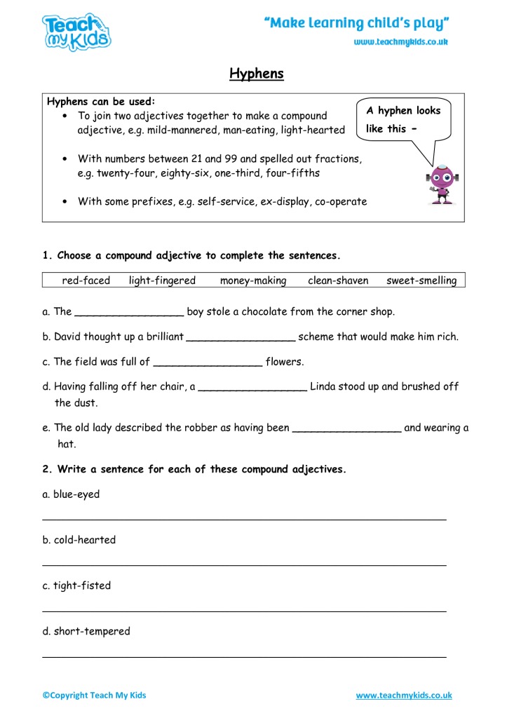 Hyphens And Numbers Worksheet Answers